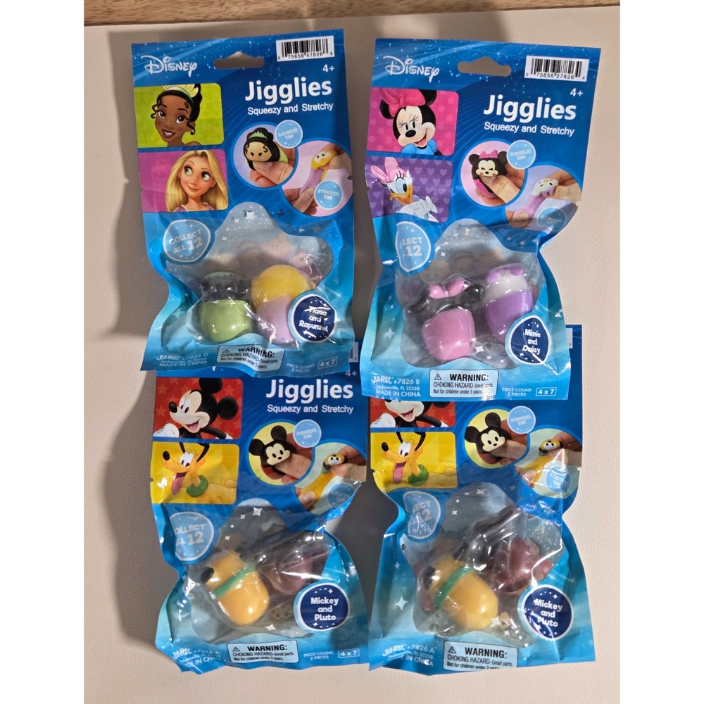 Disney Jigglies Squeezy Stretchy Lot 4 Mickey Minnie Tiana Rapunzel Ja-Ru 2022